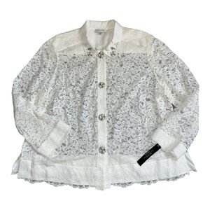 Tahari Button Lace Blouse Women’s Size 2X NWT Lace Blouse With Jewel Details